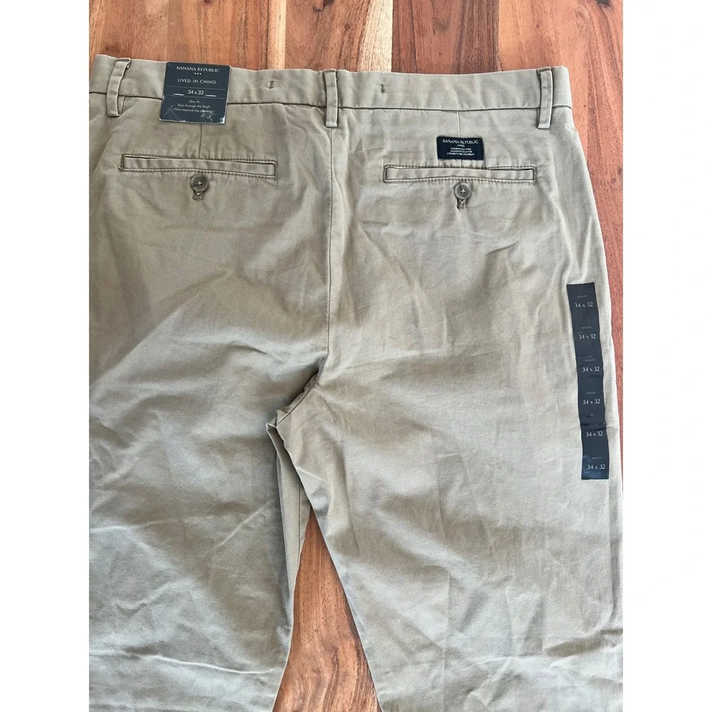 Banana Republic Mens Lived-In Chino Slim Fit Khaki Pants Tan 34x32 NWT